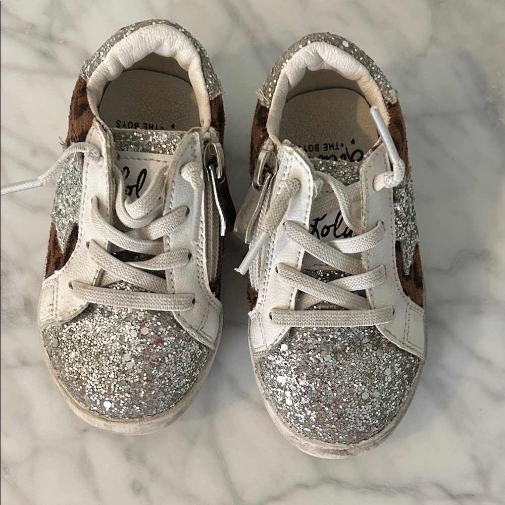 Lola + The Boys - Glittery Silver and Leopard Kids Shoes